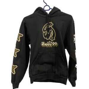 Happy99 Puff Print Black & Beige Graphic Hoodie Sz X-Small -Excellent Condition